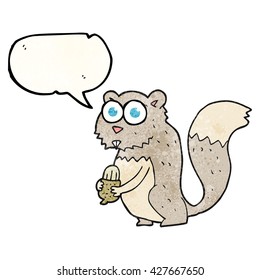 freehand drawn texture speech bubble cartoon angry squirrel with nut