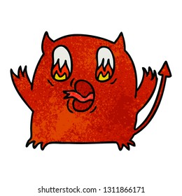 freehand drawn textured cartoon of cute kawaii red demon