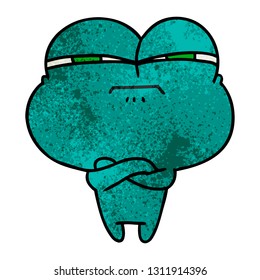 freehand drawn textured cartoon of cute kawaii cross frog