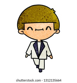 freehand drawn textured cartoon of cute kawaii boy in suit