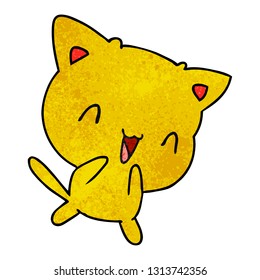 freehand drawn textured cartoon of cute kawaii cat