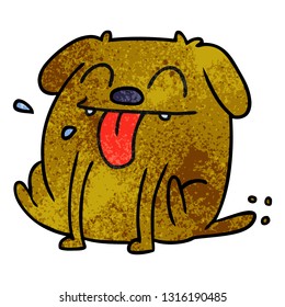 freehand drawn textured cartoon of cute kawaii dog