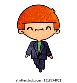 freehand drawn textured cartoon of cute kawaii boy in suit