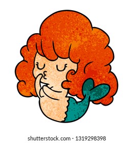 freehand drawn textured cartoon of cute kawaii mermaid girl