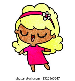 freehand drawn textured cartoon of cute kawaii girl