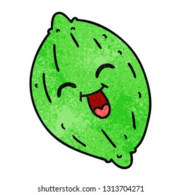 freehand drawn textured cartoon of a happy lemon