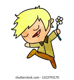freehand drawn textured cartoon of kawaii cute boy