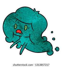 freehand drawn textured cartoon of kawaii scary ghost
