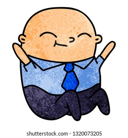 freehand drawn textured cartoon of kawaii bald man