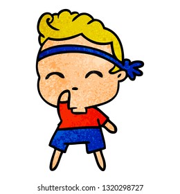freehand drawn textured cartoon of kawaii cute fitness boy