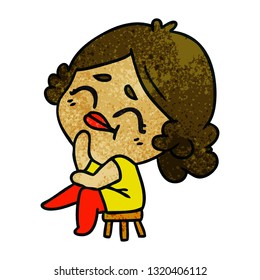 freehand drawn textured cartoon of a kawaii woman