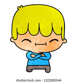 freehand drawn textured cartoon of kawaii cute boy