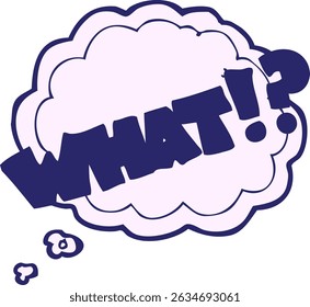 freehand drawn thought bubble cartoon shout WHAT!? in bright neon colors