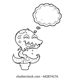 Cartoon-Monsterpflanze mit freehand gezeichnetem Gedankenblasen