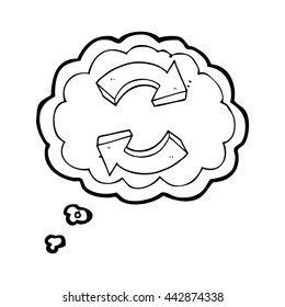 freehand drawn thought bubble cartoon recycling arrows