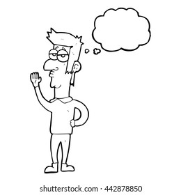 freehand drawn thought bubble cartoon man waving