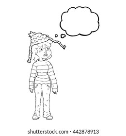 freehand drawn thought bubble cartoon teenager