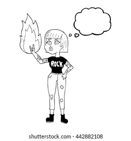 freehand drawn thought bubble cartoon rock girl