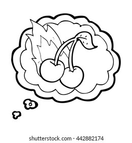 freehand drawn thought bubble cartoon flaming cherries