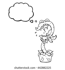 caricatura de burbuja de pensamiento dibujada a mano libre planta carnívora