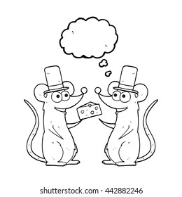 freehand drawn thought bubble cartoon mice with cheese