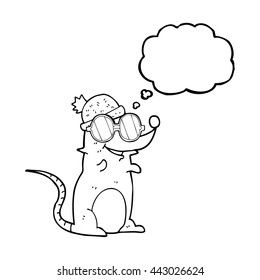 ratón de dibujos animados de dibujos animados de burbujas de pensamiento libre con gafas y sombrero