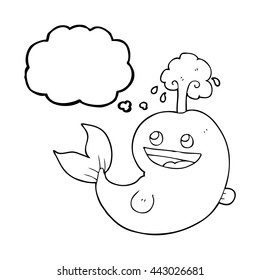 freehand drawn thought bubble cartoon whale spouting water
