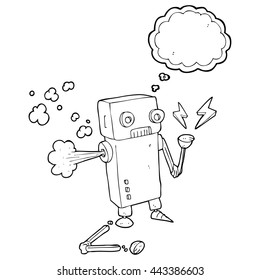 robot de dibujos animados de burbujas de pensamiento dibujado a mano libre