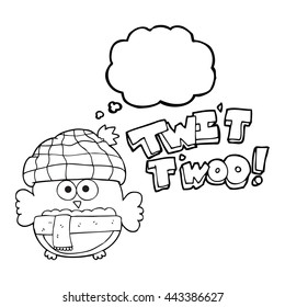 freehand drawn thought bubble cartoon cute owl saying twit twoo