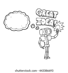 robot de dibujos animados de burbujas de pensamiento dibujado a mano libre con gran idea