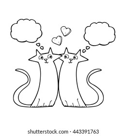 freehand drawn thought bubble cartoon cats in love
