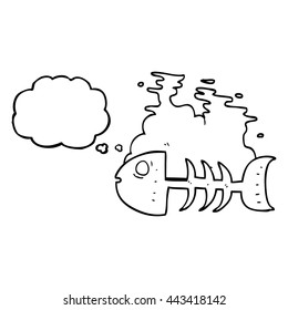 freehand drawn thought bubble cartoon fish bones
