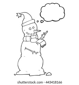 freehand drawn thought bubble cartoon snowman