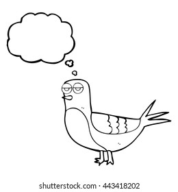 freehand drawn thought bubble cartoon pigeon