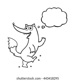 freehand drawn thought bubble cartoon happy wolf dancing