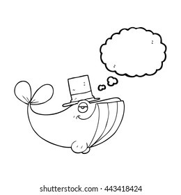 caricatura de burbuja de pensamiento dibujada a mano libre ballena con sombrero superior