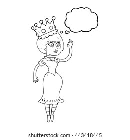 freehand drawn thought bubble cartoon vampire queen waving 
