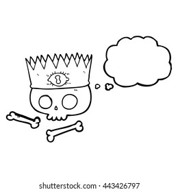 freehand drawn thought bubble cartoon magic crown on old skull