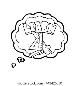 freehand drawn thought bubble cartoon pencil and ruler under Learn symbol