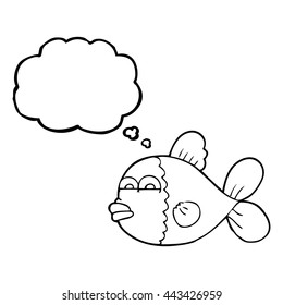 pez caricatura de burbuja de pensamiento dibujado a mano libre
