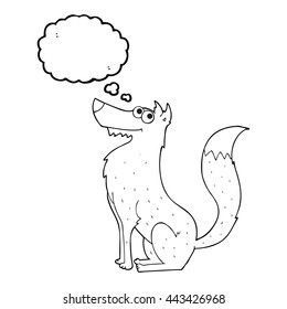 freehand drawn thought bubble cartoon wolf
