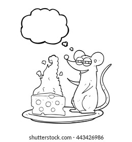 freehand drawn thought bubble cartoon mouse with cheese