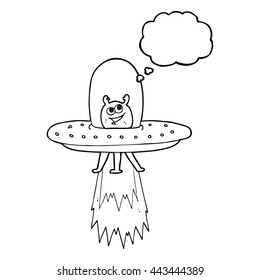 alienígena del espacio de dibujos animados de burbuja de pensamiento dibujado a mano libre