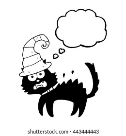 freehand drawn thought bubble cartoon scared black cat