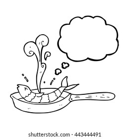 freehand drawn thought bubble cartoon frying fish