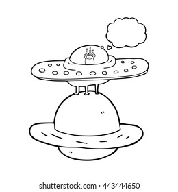 freehand drawn thought bubble cartoon flying saucer