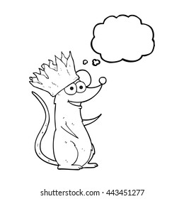 freehand drawn thought bubble cartoon mouse wearing crown