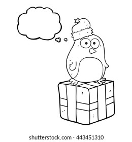 dibujo a mano libre pensamiento burbuja caricatura navidad pingüino