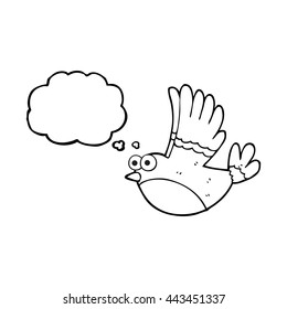 pájaro volador de dibujos animados de burbujas de pensamiento dibujado a mano libre