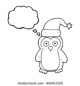 freehand drawn thought bubble cartoon christmas penguin